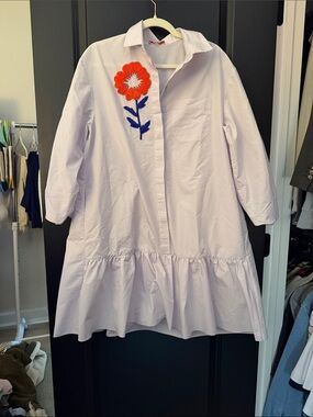 Light Lavender Shirt Dress with Embroidered Flower